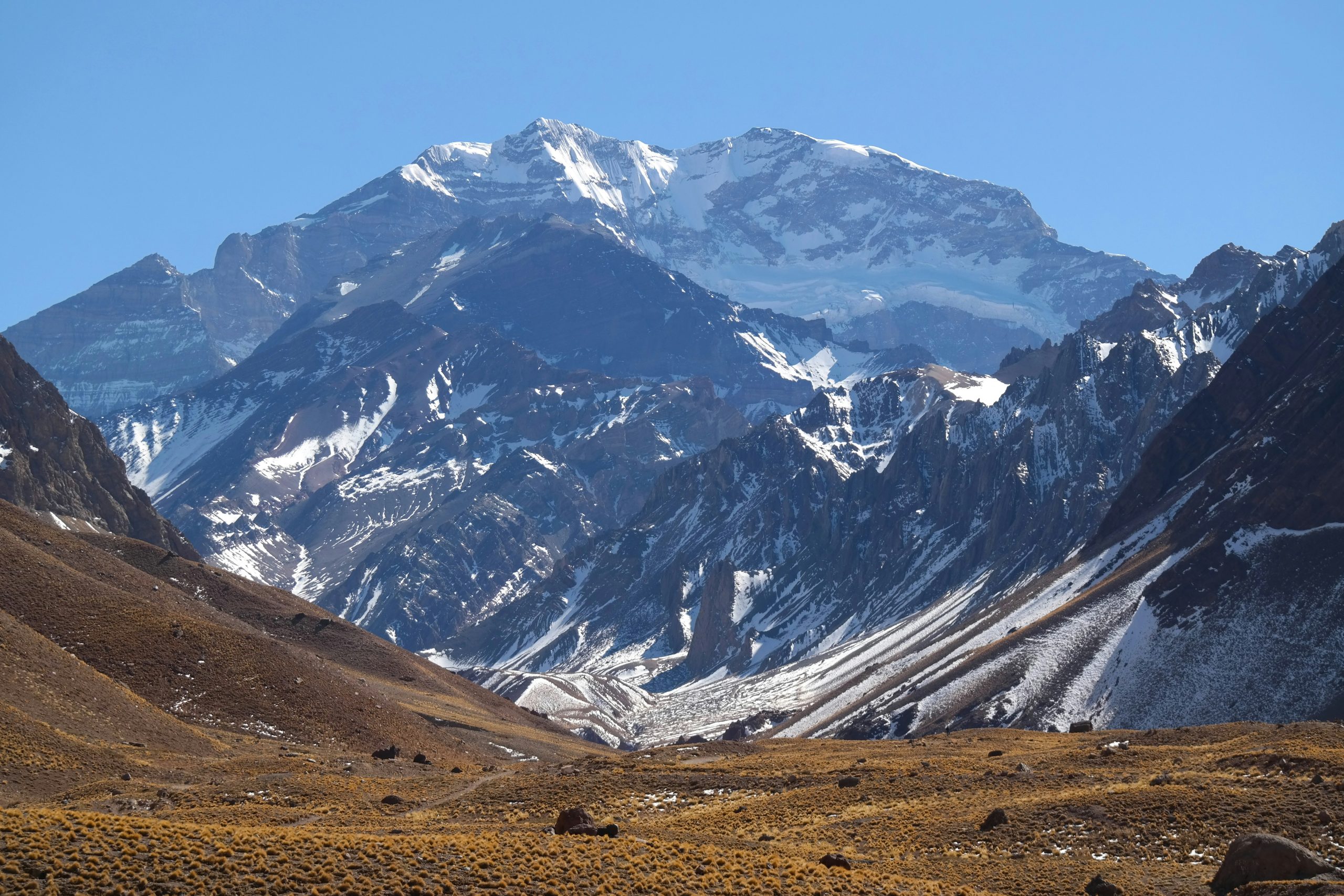 Aconcagua seen from the approach valley, Mendoza, Argentina