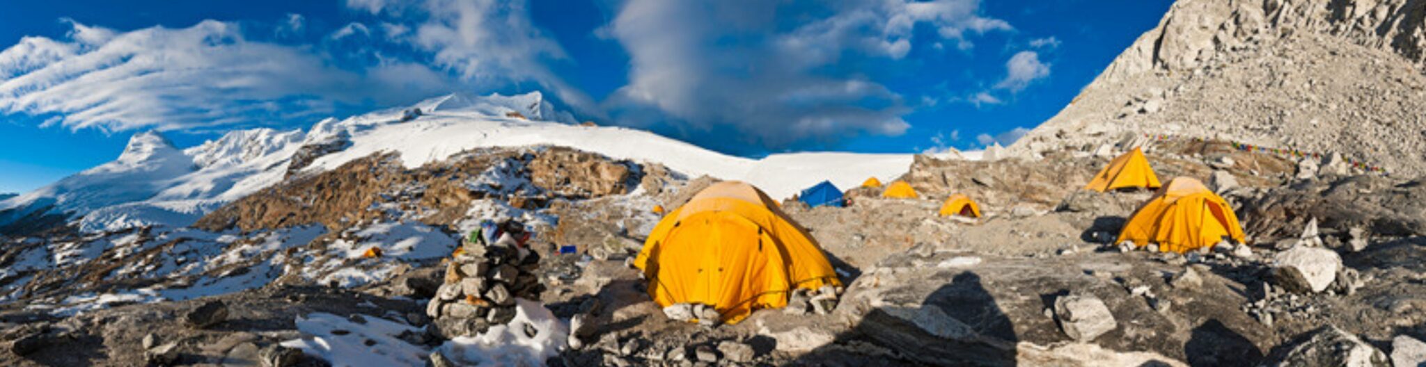 Expedition tents at a high camp in the Himalayas