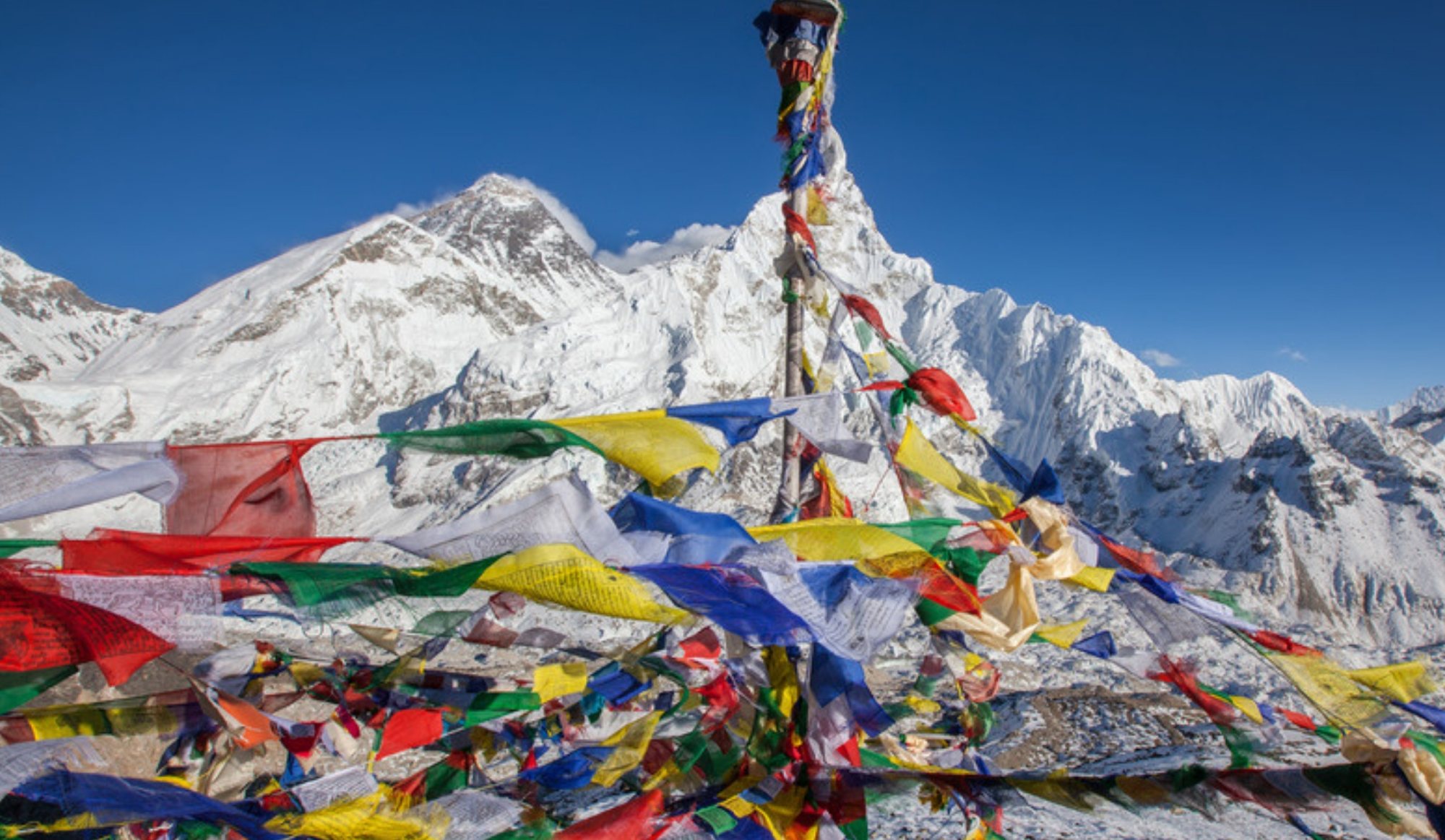 Prayer flags on a Himalayan summit
