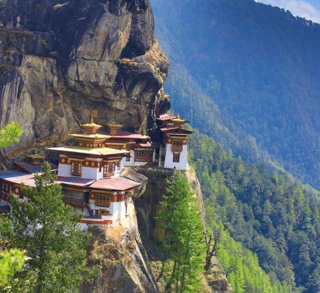Taktsang, the Tiger's Nest monastery, perched on a cliff above Paro valley in Bhutan